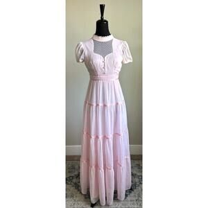 CANDI JONES CALIFORNIA Vtg Pink Prairie Maxi Dress Size S